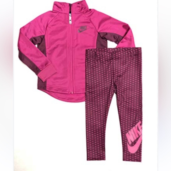 Nike Kids’ Full Zip Fuchsia Maroon Jacket and Polka Dot Leggings Matching Set 2T - Picture 9 of 9